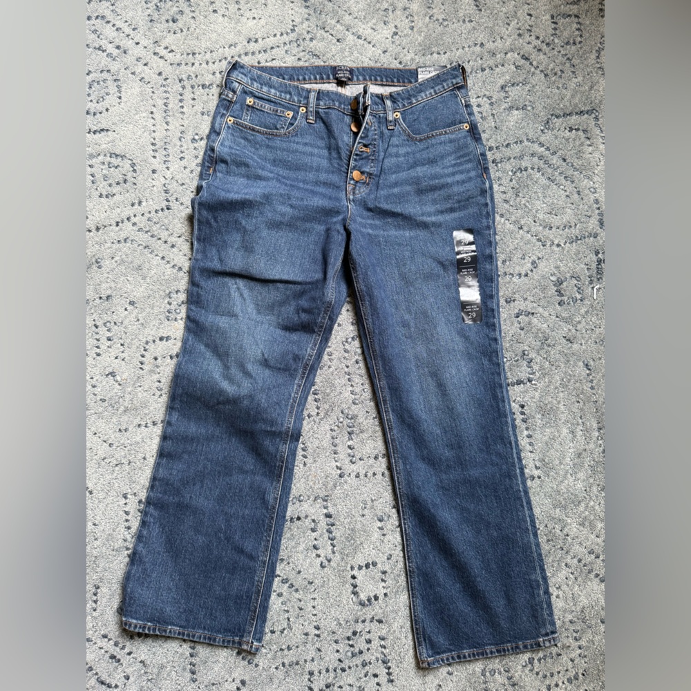 J. Crew 29 Women's Mid-Rise Flare Crop Jeans in Medium Blue with Button Fly NWT